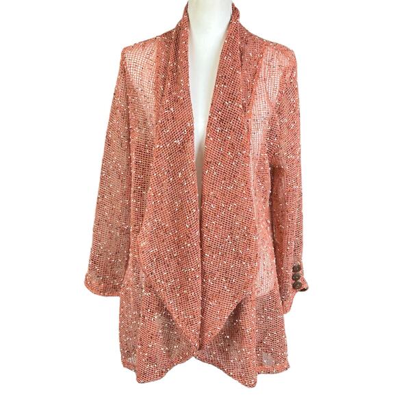 Katie Todd Cardigan Women Large Burnt Orange Mesh Knit Waterfall Open Front Top - Picture 1 of 11